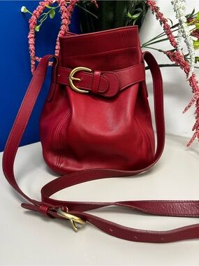 Coach Red Leather Drawstring Shoulder Bag Small Crossbody 4156